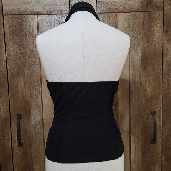 *SOLD* Black Sexy Halter Top Velvet Feel Stretchy Full Zip - Picture 4 of 8